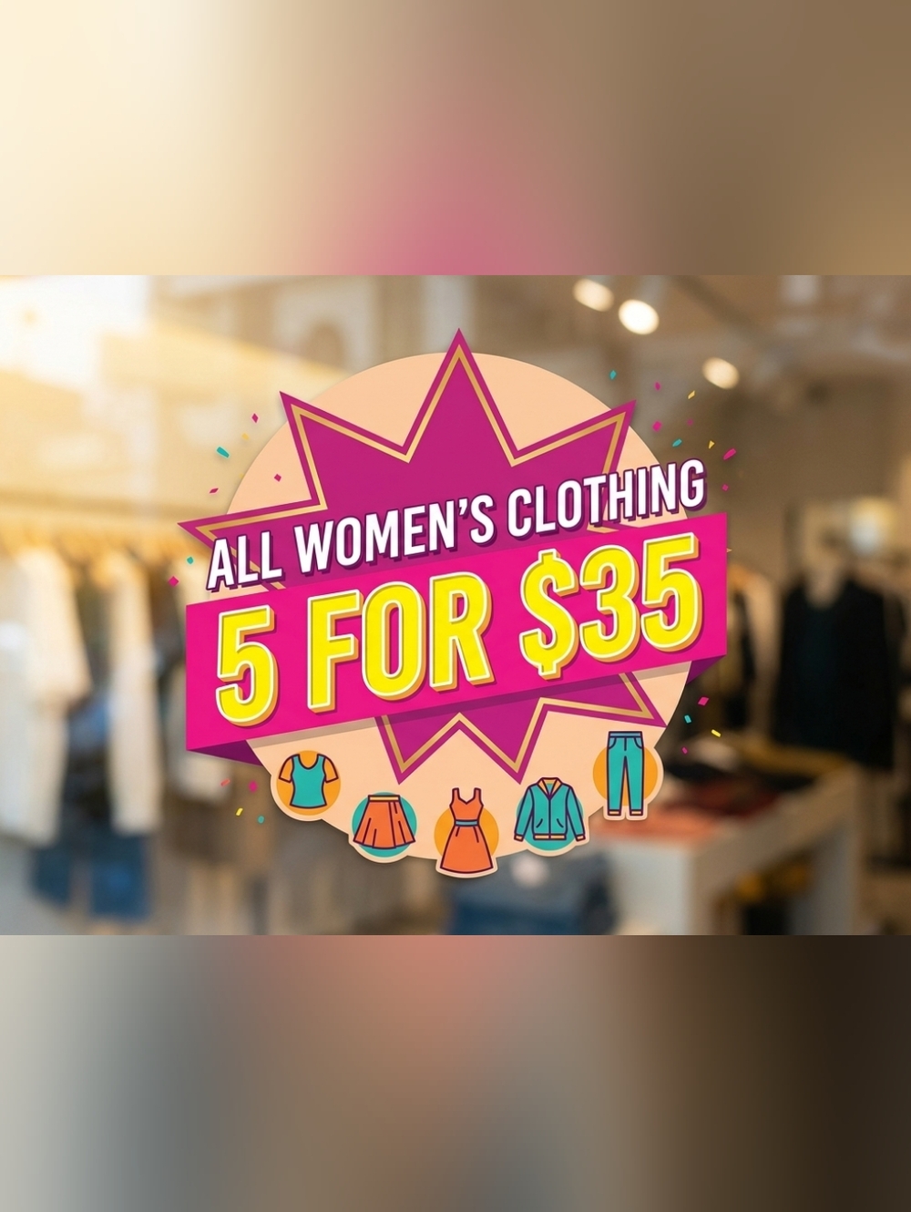 5 FOR $35 ALL WOMENS CLOTHING & SOME MENS